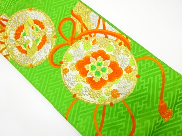 JAPANESE KIMONO / ANTIQUE FUKURO OBI / SILK / WOVEN CRANE